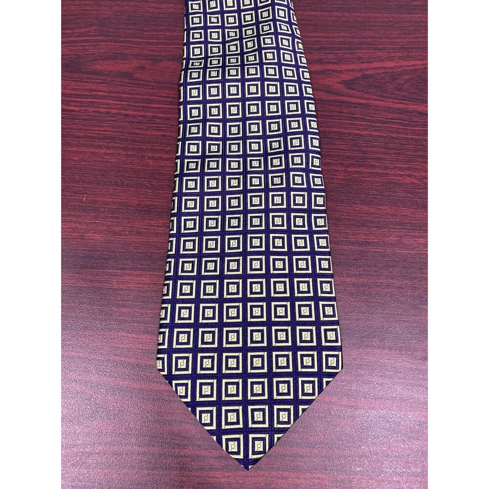 Brooks Brothers Makers Tie Mens One Size Blue Geometric Silk Jacquard Made USA